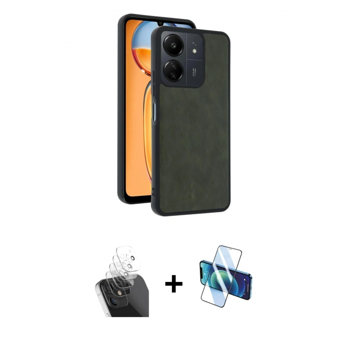 MARSİLYAN™- Redmi 13C Kılıf Kıvılcım Işık Serisi - Siyah 3D Antistatik Cam Ekran Koruyucu + Kamera Lens Koruma Cam - SF