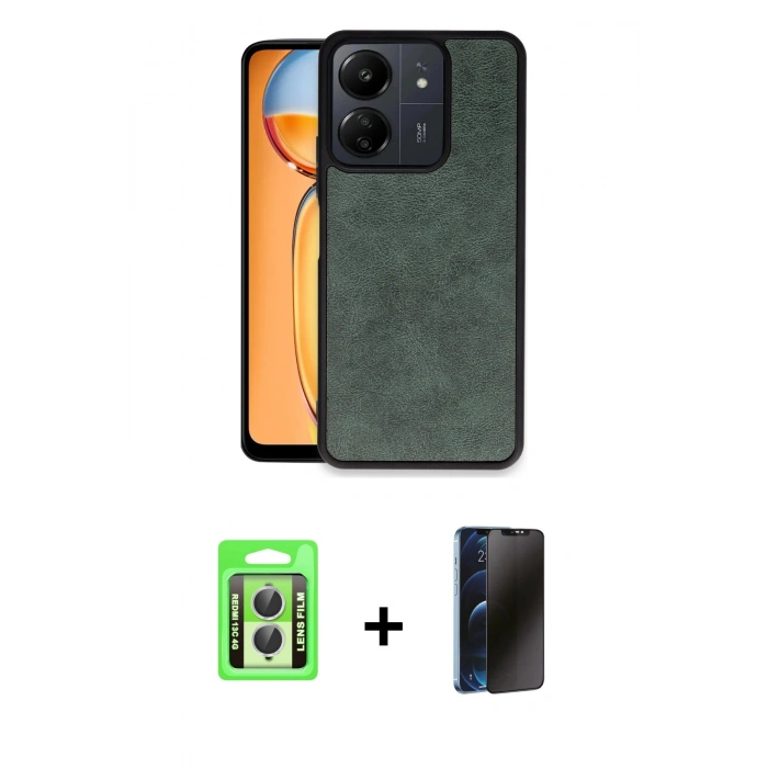 MARSİLYAN™- Redmi 13C Kılıf Kıvılcım Işık Serisi - Siyah 3D Antistatik Hayalet Cam Ekran Koruyucu + Raze Metal Kamera Lens - GS
