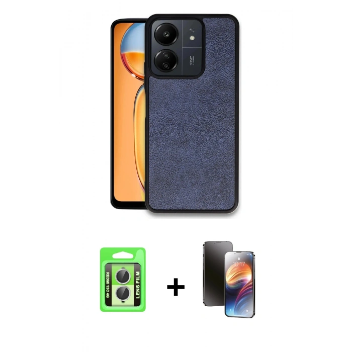 MARSİLYAN™- Redmi 13C Kılıf Kıvılcım Işık Serisi - Siyah 3D Antistatik Mat Seramik Nano Ekran Koruyucu + Raze Metal Kamera Lens - GS