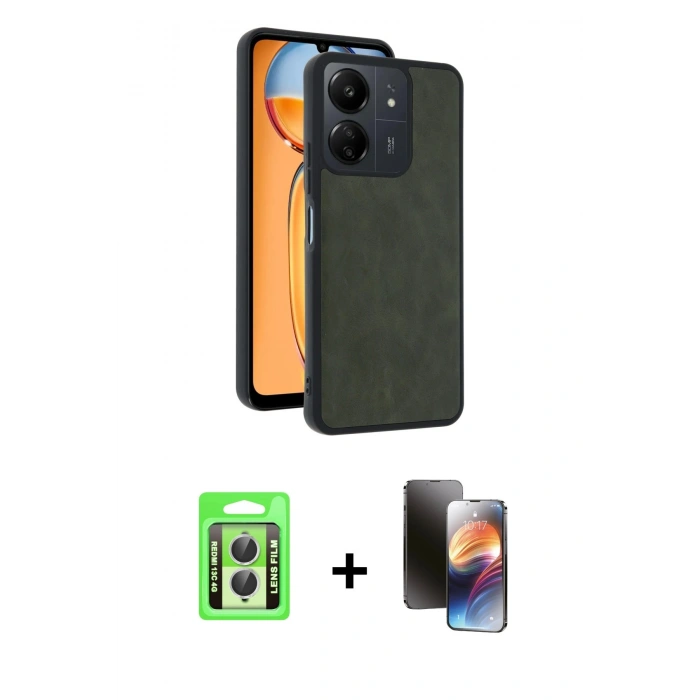 MARSİLYAN™- Redmi 13C Kılıf Kıvılcım Işık Serisi - Siyah 3D Antistatik Mat Seramik Nano Ekran Koruyucu + Raze Metal Kamera Lens - GS