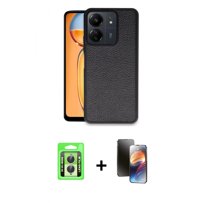 MARSİLYAN™- Redmi 13C Kılıf Kıvılcım Işık Serisi - Siyah 3D Antistatik Mat Seramik Nano Ekran Koruyucu + Raze Metal Kamera Lens - GS