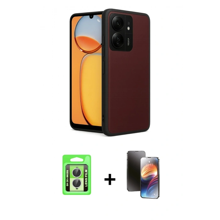 MARSİLYAN™- Redmi 13C Kılıf Kıvılcım Işık Serisi - Siyah 3D Antistatik Mat Seramik Nano Ekran Koruyucu + Raze Metal Kamera Lens - GS