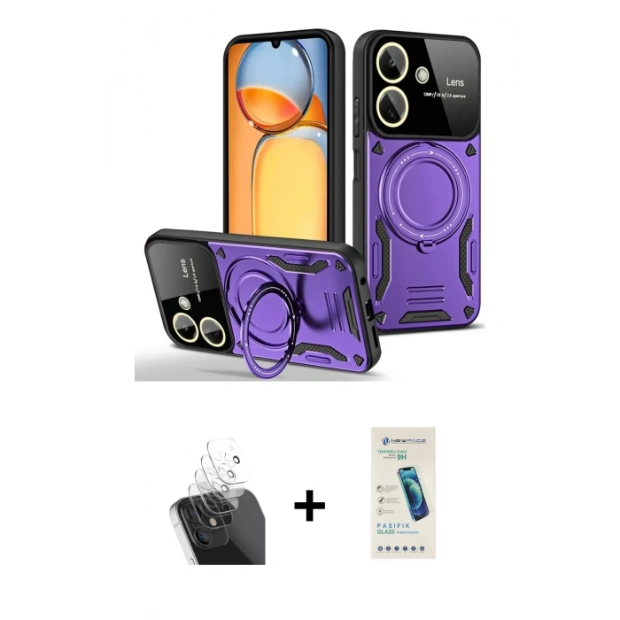 MARSİLYAN™- Redmi 13C Kılıf Kıvılcım Modern Serisi - Şeffaf Pasifik Cam Ekran Koruyucu + Kamera Lens Koruma Cam - SF