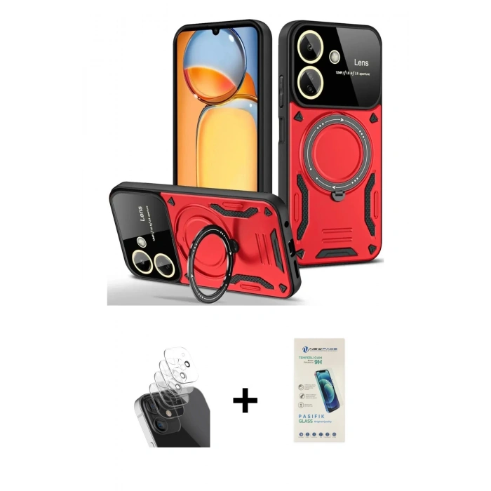 MARSİLYAN™- Redmi 13C Kılıf Kıvılcım Modern Serisi - Şeffaf Pasifik Cam Ekran Koruyucu + Kamera Lens Koruma Cam - SF