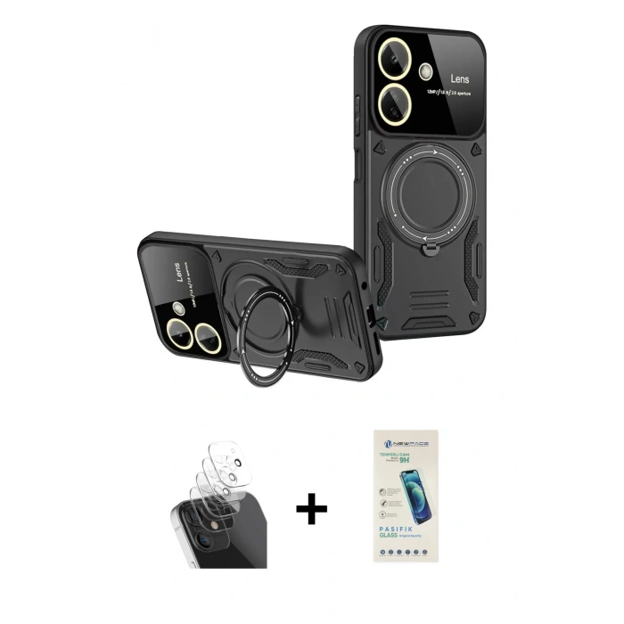 MARSİLYAN™- Redmi 13C Kılıf Kıvılcım Modern Serisi - Şeffaf Pasifik Cam Ekran Koruyucu + Kamera Lens Koruma Cam - SF