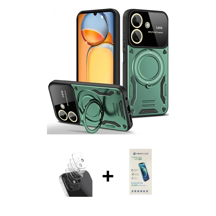 MARSİLYAN™- Redmi 13C Kılıf Kıvılcım Modern Serisi - Şeffaf Pasifik Cam Ekran Koruyucu + Kamera Lens Koruma Cam - SF