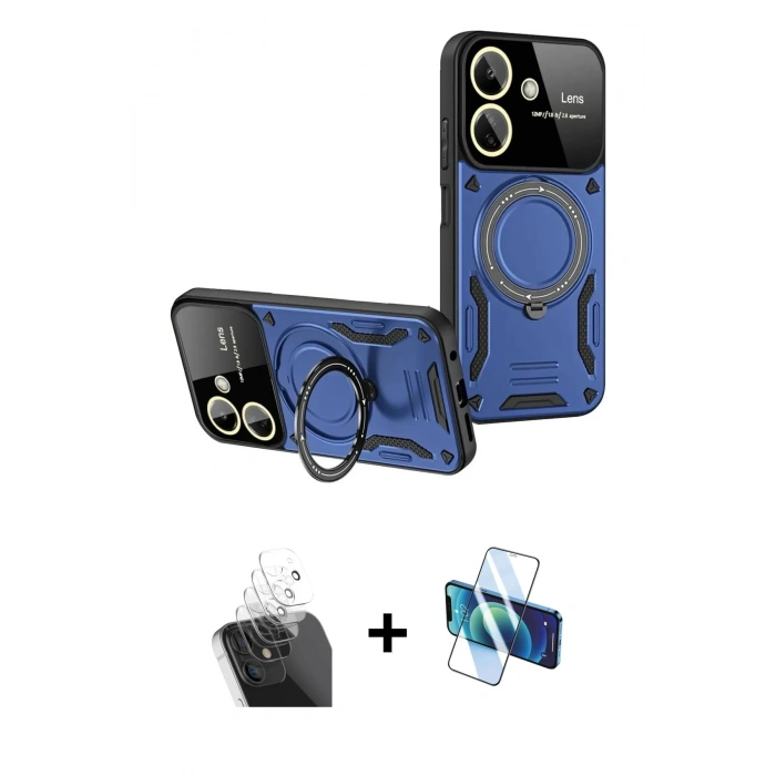 MARSİLYAN™- Redmi 13C Kılıf Kıvılcım Modern Serisi - Siyah 3D Antistatik Cam Ekran Koruyucu + Kamera Lens Koruma Cam - SF