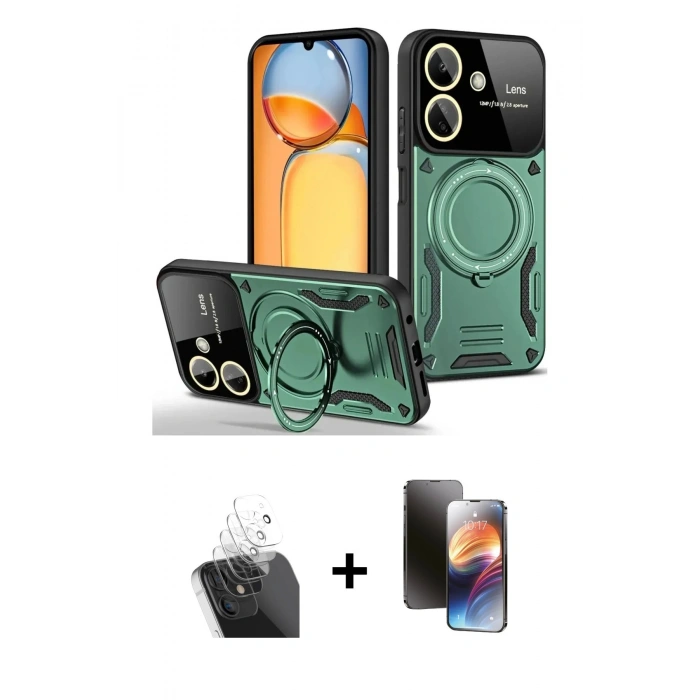 MARSİLYAN™- Redmi 13C Kılıf Kıvılcım Modern Serisi - Siyah 3D Antistatik Mat Seramik Nano Ekran Koruyucu + Kamera Lens Koruma Cam - SF