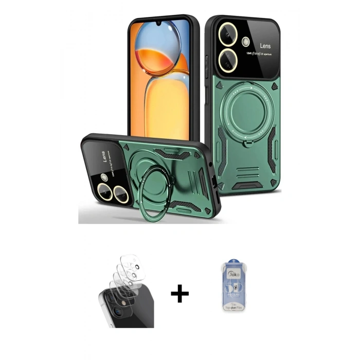 MARSİLYAN™- Redmi 13C Kılıf Kıvılcım Modern Serisi - Siyah Joko Magic 5D Cam + Kamera Lens Koruma Cam - SF