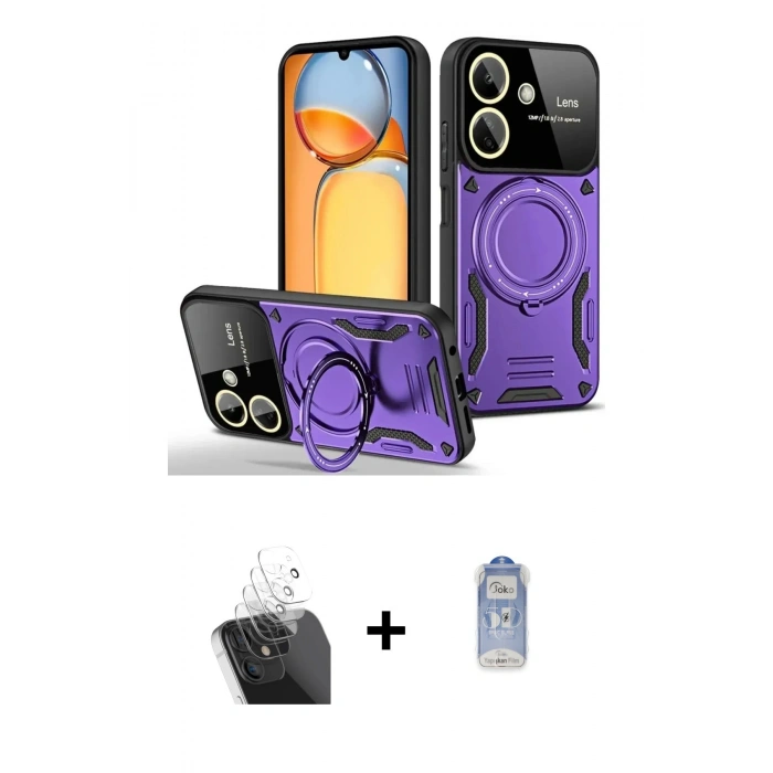 MARSİLYAN™- Redmi 13C Kılıf Kıvılcım Modern Serisi - Siyah Joko Magic 5D Cam + Kamera Lens Koruma Cam - SF