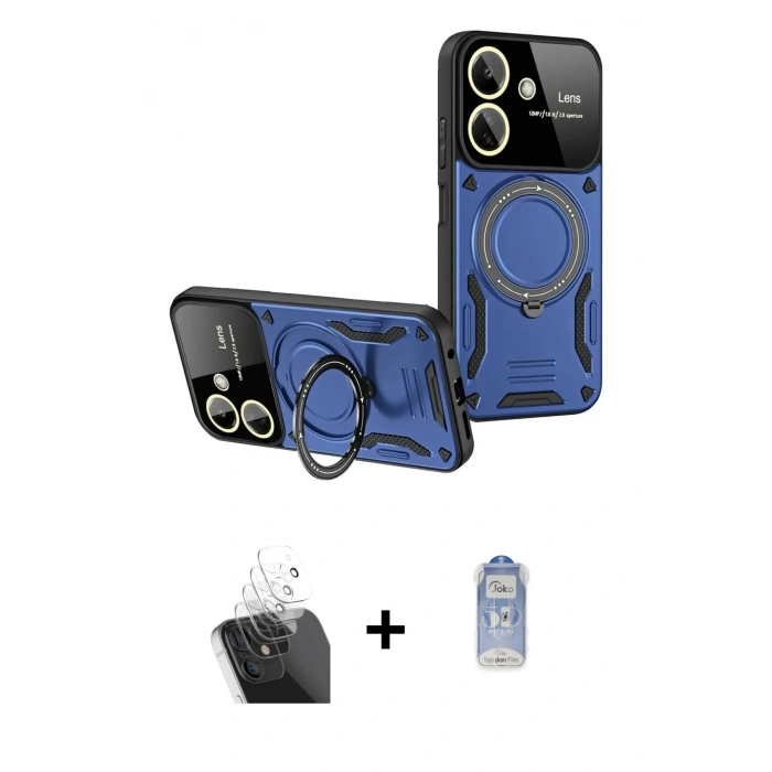 MARSİLYAN™- Redmi 13C Kılıf Kıvılcım Modern Serisi - Siyah Joko Magic 5D Cam + Kamera Lens Koruma Cam - SF