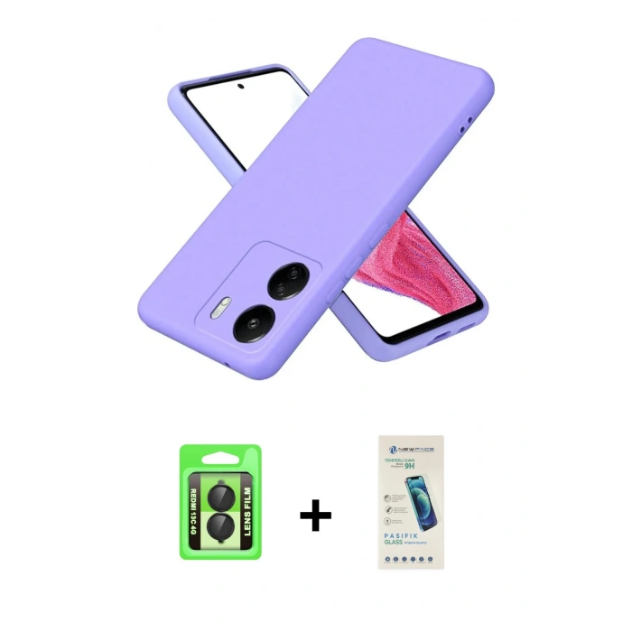 MARSİLYAN™- Redmi 13C Kılıf Kozmos Yansıma Özel Seri - Şeffaf Pasifik Cam Ekran Koruyucu + Raze Metal Kamera Lens - SH
