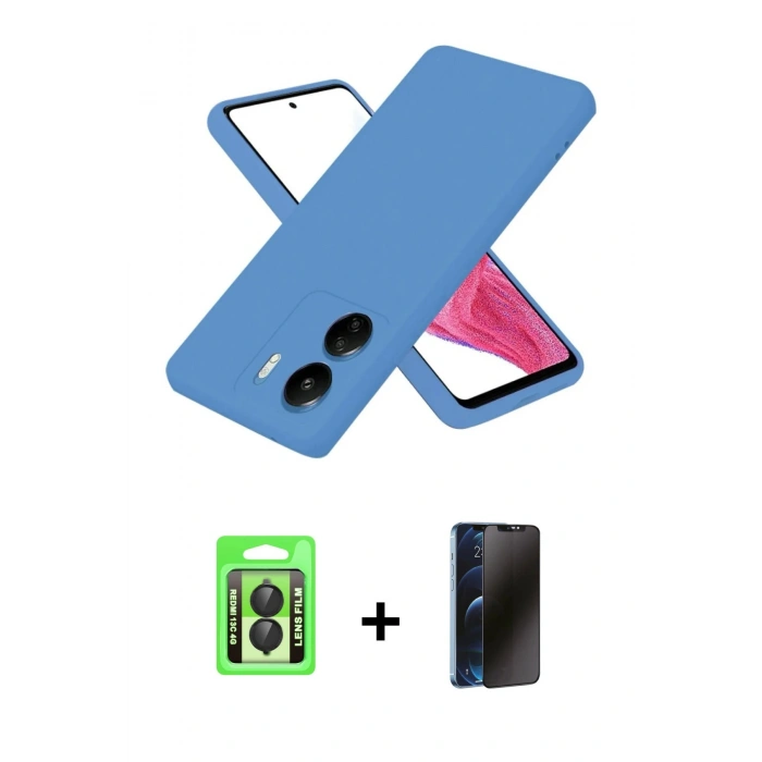 MARSİLYAN™- Redmi 13C Kılıf Kozmos Yansıma Özel Seri - Siyah 3D Antistatik Hayalet Cam Ekran Koruyucu + Raze Metal Kamera Lens - SH