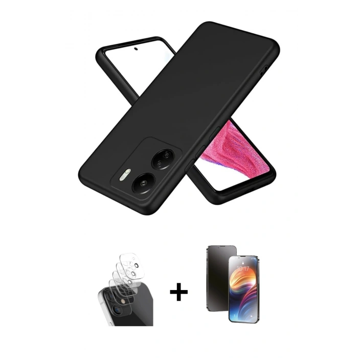 MARSİLYAN™- Redmi 13C Kılıf Kozmos Yansıma Özel Seri - Siyah 3D Antistatik Mat Seramik Nano Ekran Koruyucu + Kamera Lens Koruma Cam - SF