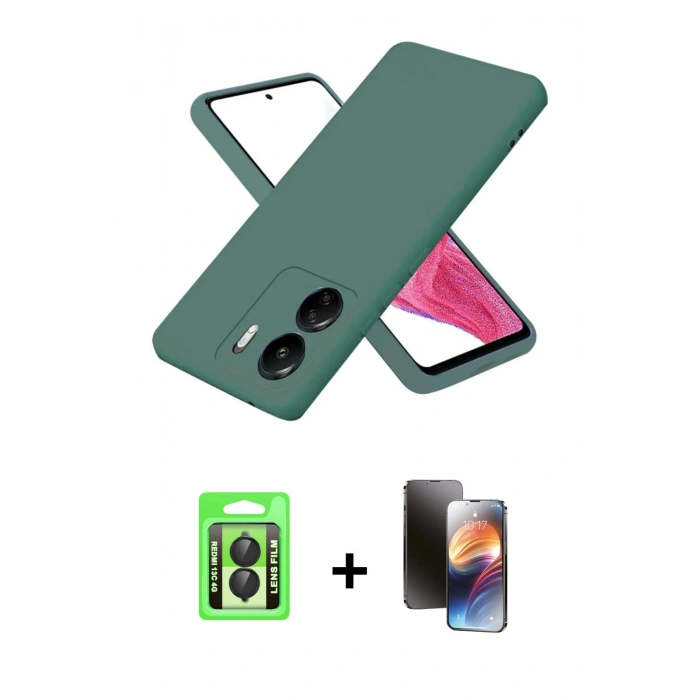 MARSİLYAN™- Redmi 13C Kılıf Kozmos Yansıma Özel Seri - Siyah 3D Antistatik Mat Seramik Nano Ekran Koruyucu + Raze Metal Kamera Lens - SH