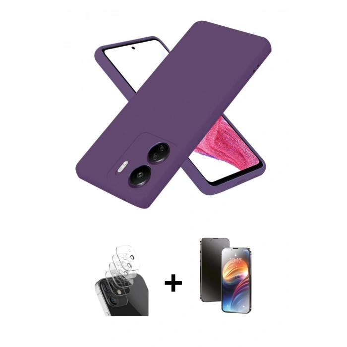 MARSİLYAN™- Redmi 13C Kılıf Kozmos Yansıma Özel Seri - Siyah 3D Antistatik Mat Seramik Nano Ekran Koruyucu + Kamera Lens Koruma Cam - SF
