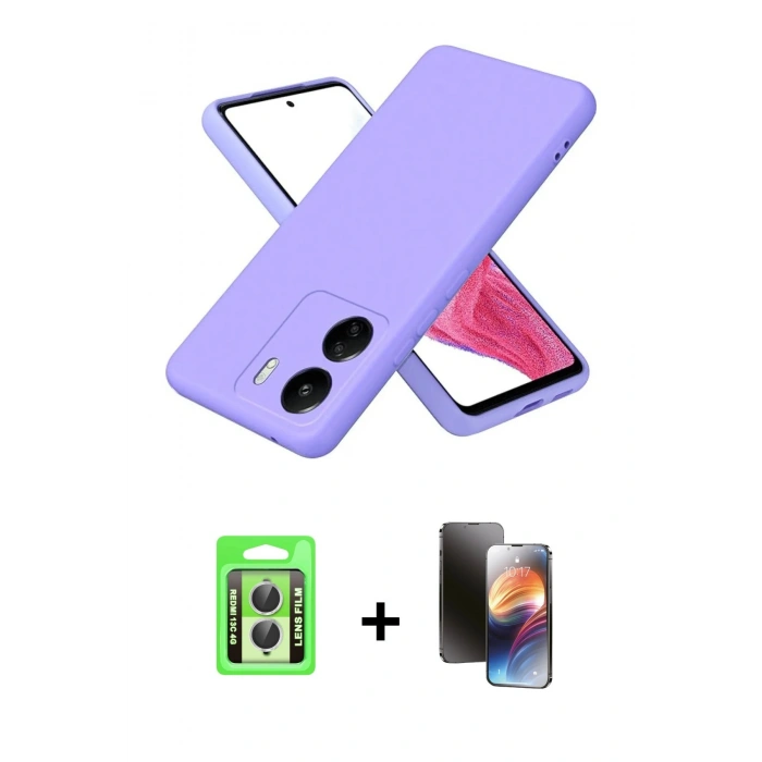 MARSİLYAN™- Redmi 13C Kılıf Kozmos Yansıma Özel Seri - Siyah 3D Antistatik Mat Seramik Nano Ekran Koruyucu + Raze Metal Kamera Lens - GS