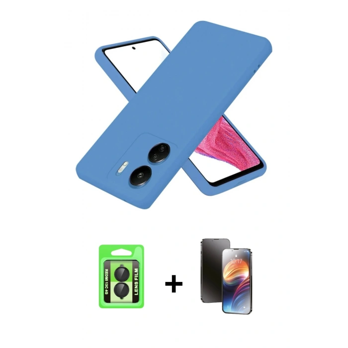 MARSİLYAN™- Redmi 13C Kılıf Kozmos Yansıma Özel Seri - Siyah 3D Antistatik Mat Seramik Nano Ekran Koruyucu + Raze Metal Kamera Lens - SH