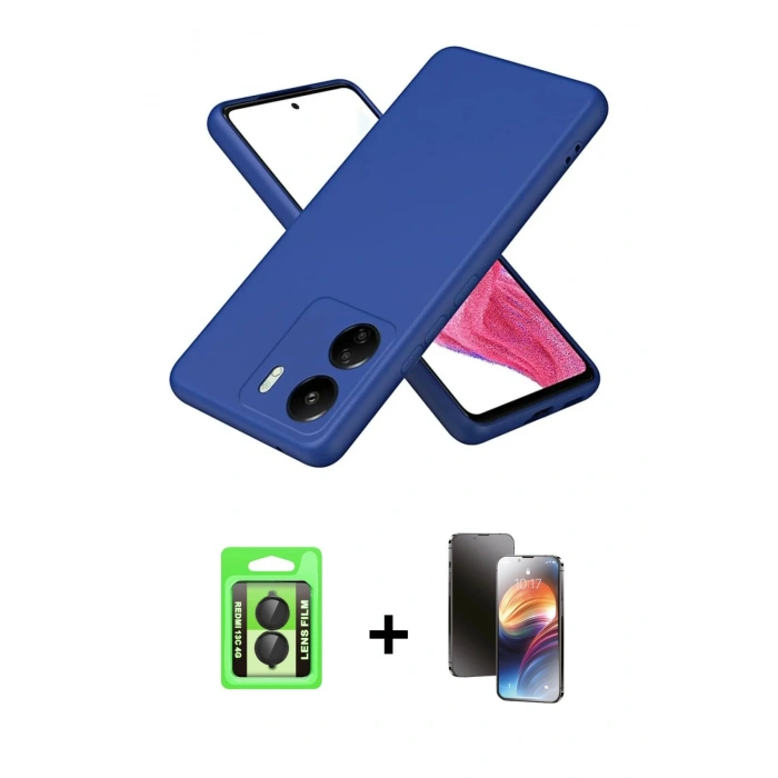 MARSİLYAN™- Redmi 13C Kılıf Kozmos Yansıma Özel Seri - Siyah 3D Antistatik Mat Seramik Nano Ekran Koruyucu + Raze Metal Kamera Lens - SH