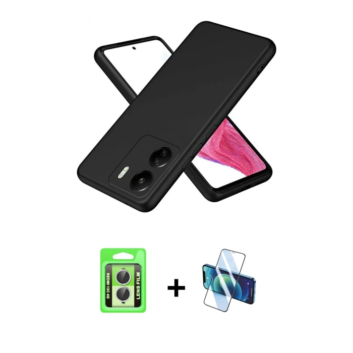 MARSİLYAN™- Redmi 13C Kılıf Kozmos Yansıma Özel Seri - Siyah 3D Antistatik Seramik Nano Ekran Koruyucu + Raze Metal Kamera Lens - GS