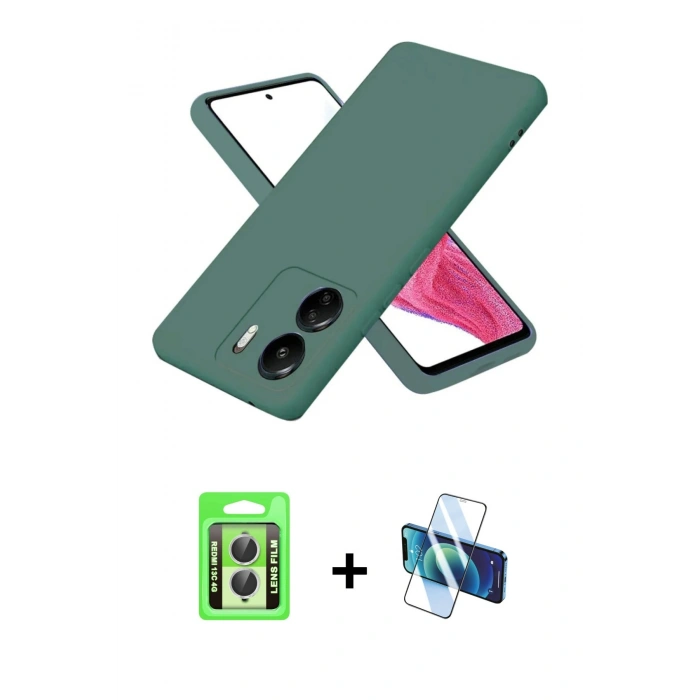 MARSİLYAN™- Redmi 13C Kılıf Kozmos Yansıma Özel Seri - Siyah 3D Antistatik Seramik Nano Ekran Koruyucu + Raze Metal Kamera Lens - GS