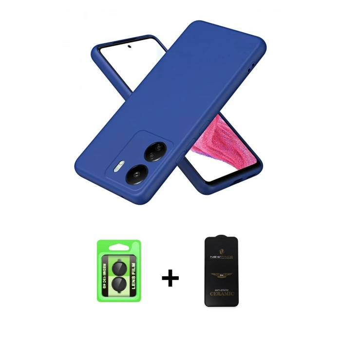 MARSİLYAN™- Redmi 13C Kılıf Kozmos Yansıma Özel Seri - Siyah 6D Antistatik Mat Seramik Hayalet Nano Ekran Koruyucu + Raze Metal Kamera Lens - SH
