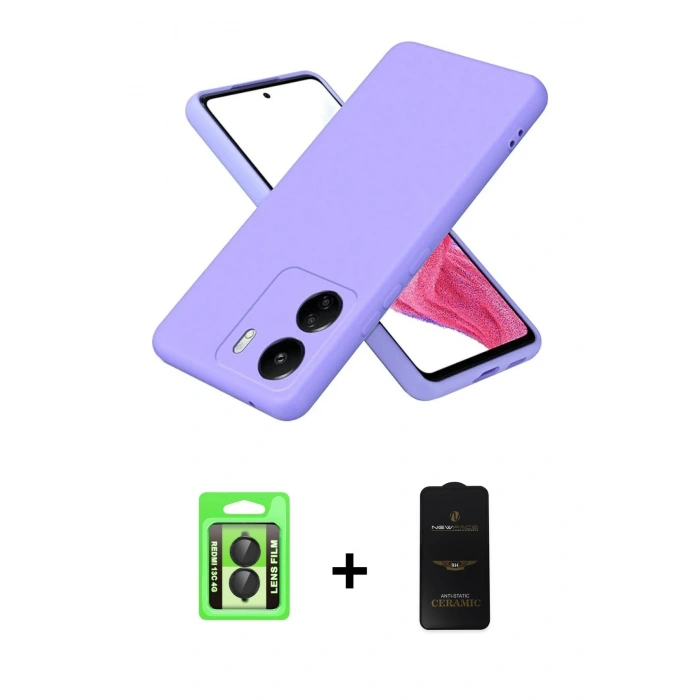 MARSİLYAN™- Redmi 13C Kılıf Kozmos Yansıma Özel Seri - Siyah 6D Antistatik Mat Seramik Hayalet Nano Ekran Koruyucu + Raze Metal Kamera Lens - SH