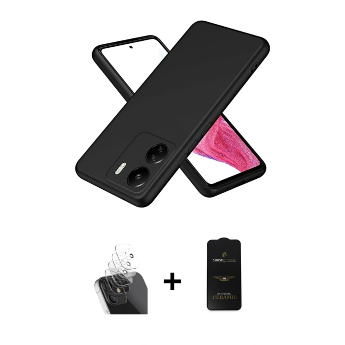 MARSİLYAN™- Redmi 13C Kılıf Kozmos Yansıma Özel Seri - Siyah 6D Antistatik Mat Seramik Hayalet Nano Ekran Koruyucu + Kamera Lens Koruma Cam - SF