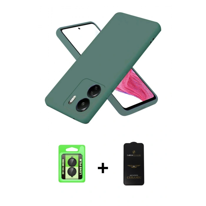 MARSİLYAN™- Redmi 13C Kılıf Kozmos Yansıma Özel Seri - Siyah 6D Antistatik Mat Seramik Hayalet Nano Ekran Koruyucu + Raze Metal Kamera Lens - SH