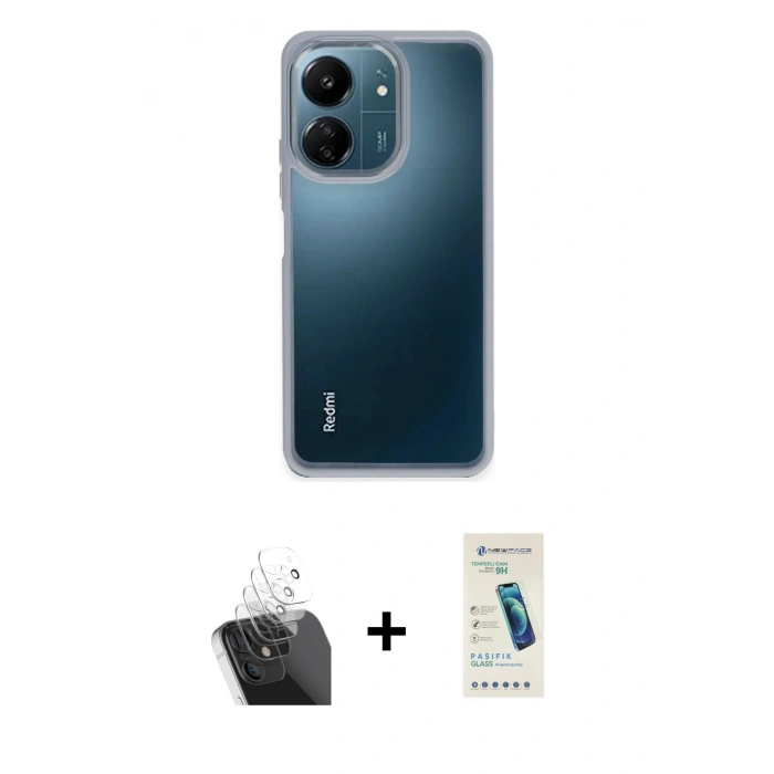 MARSİLYAN™- Redmi 13C Kılıf Nova Işık Serisi - Şeffaf Pasifik Cam Ekran Koruyucu + Kamera Lens Koruma Cam - SF