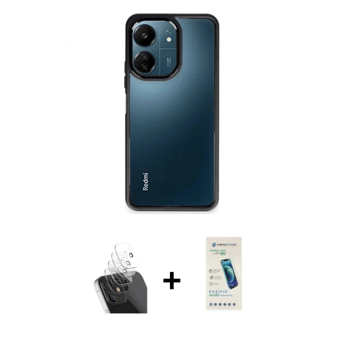 MARSİLYAN™- Redmi 13C Kılıf Nova Işık Serisi - Şeffaf Pasifik Cam Ekran Koruyucu + Kamera Lens Koruma Cam - SF