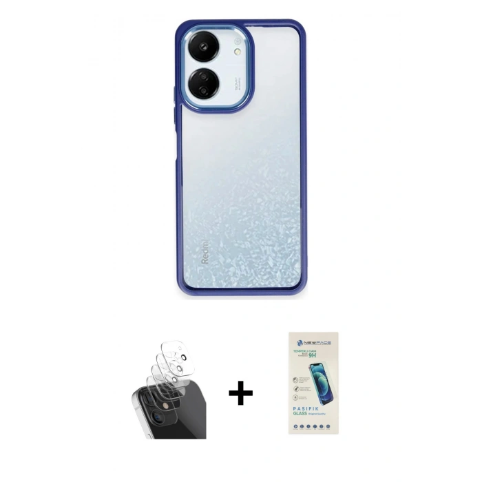 MARSİLYAN™- Redmi 13C Kılıf Nova Işık Serisi - Şeffaf Pasifik Cam Ekran Koruyucu + Kamera Lens Koruma Cam - SF