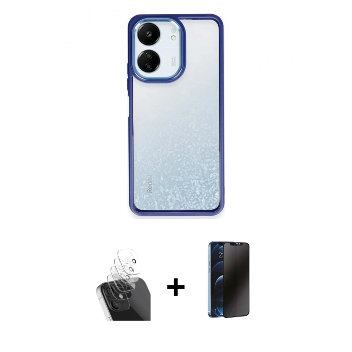 MARSİLYAN™- Redmi 13C Kılıf Nova Işık Serisi - Siyah 3D Antistatik Hayalet Cam Ekran Koruyucu + Kamera Lens Koruma Cam - SF