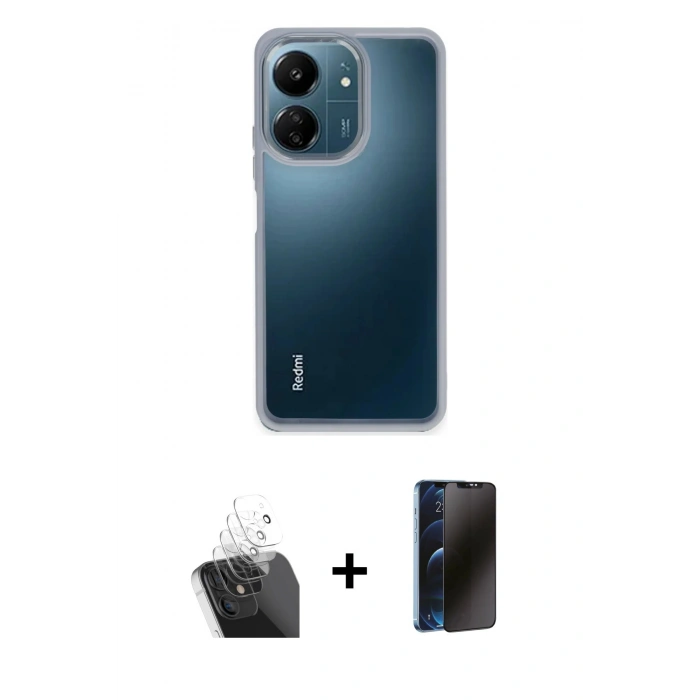 MARSİLYAN™- Redmi 13C Kılıf Nova Işık Serisi - Siyah 3D Antistatik Hayalet Cam Ekran Koruyucu + Kamera Lens Koruma Cam - SF
