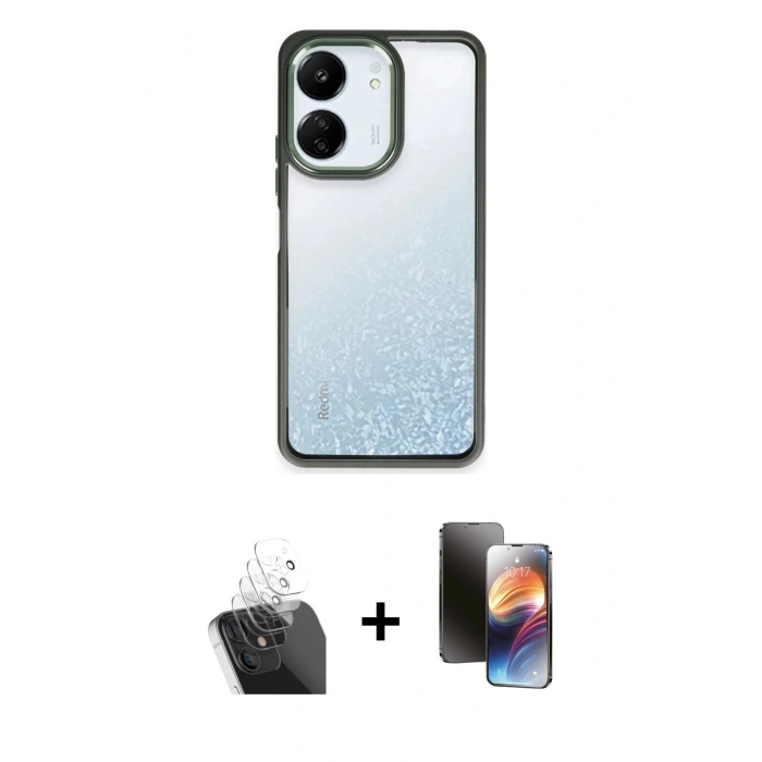 MARSİLYAN™- Redmi 13C Kılıf Nova Işık Serisi - Siyah 3D Antistatik Mat Seramik Nano Ekran Koruyucu + Kamera Lens Koruma Cam - SF