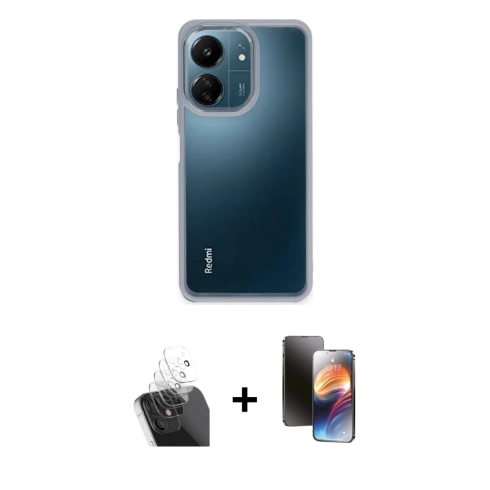 MARSİLYAN™- Redmi 13C Kılıf Nova Işık Serisi - Siyah 3D Antistatik Mat Seramik Nano Ekran Koruyucu + Kamera Lens Koruma Cam - SF