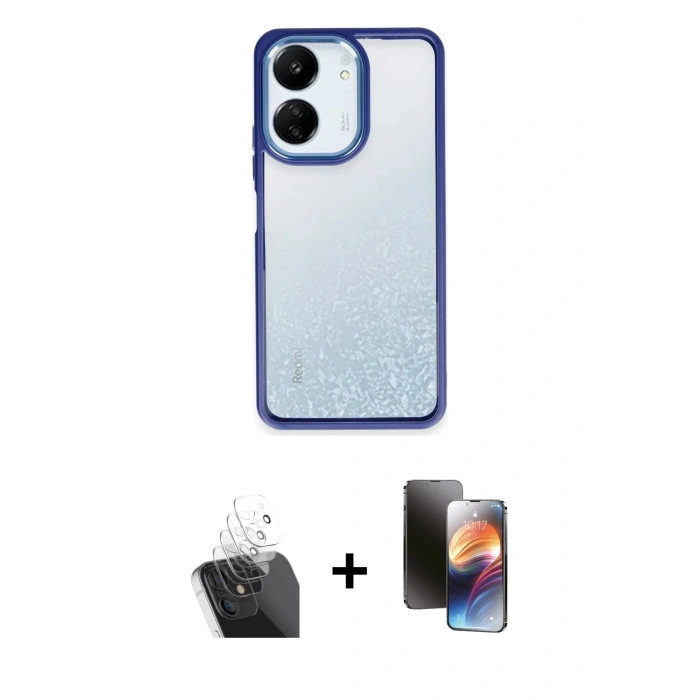 MARSİLYAN™- Redmi 13C Kılıf Nova Işık Serisi - Siyah 3D Antistatik Mat Seramik Nano Ekran Koruyucu + Kamera Lens Koruma Cam - SF