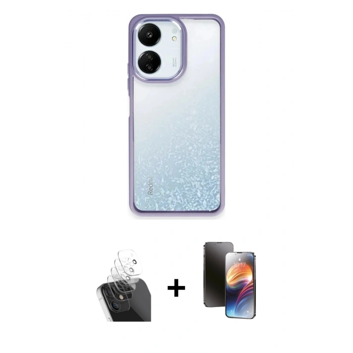 MARSİLYAN™- Redmi 13C Kılıf Nova Işık Serisi - Siyah 3D Antistatik Mat Seramik Nano Ekran Koruyucu + Kamera Lens Koruma Cam - SF