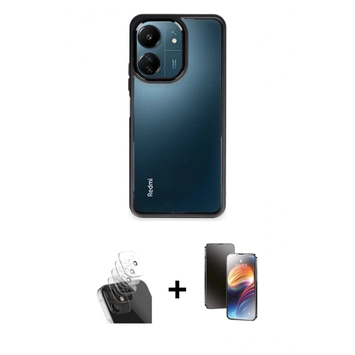 MARSİLYAN™- Redmi 13C Kılıf Nova Işık Serisi - Siyah 3D Antistatik Mat Seramik Nano Ekran Koruyucu + Kamera Lens Koruma Cam - SF