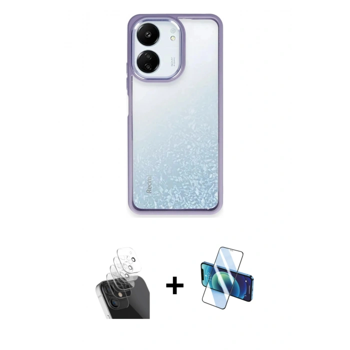 MARSİLYAN™- Redmi 13C Kılıf Nova Işık Serisi - Siyah 3D Antistatik Seramik Nano Ekran Koruyucu + Kamera Lens Koruma Cam - SF