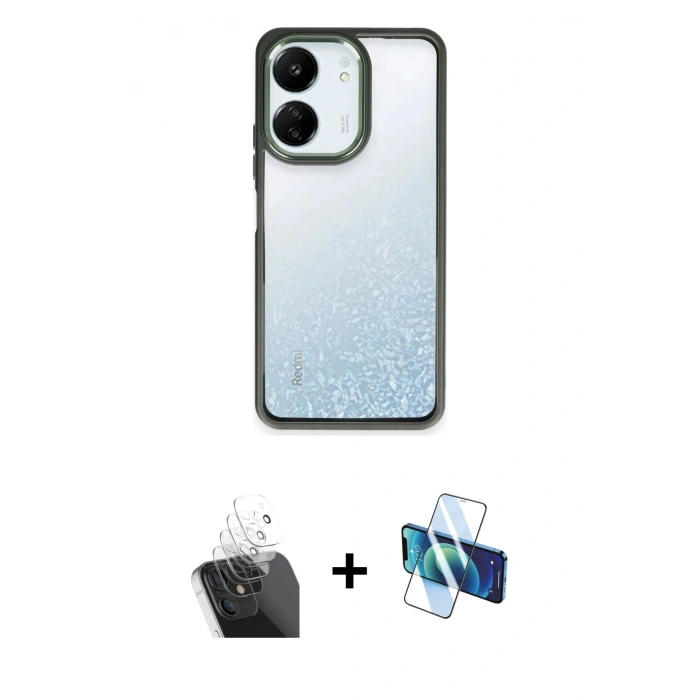 MARSİLYAN™- Redmi 13C Kılıf Nova Işık Serisi - Siyah 3D Antistatik Seramik Nano Ekran Koruyucu + Kamera Lens Koruma Cam - SF