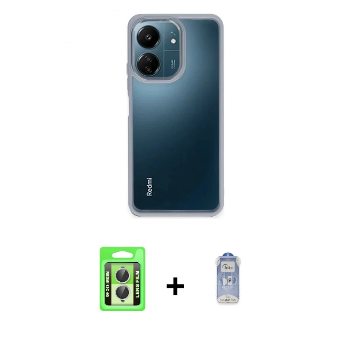 MARSİLYAN™- Redmi 13C Kılıf Nova Işık Serisi - Siyah Joko Magic 5D Cam + Raze Metal Kamera Lens - GS