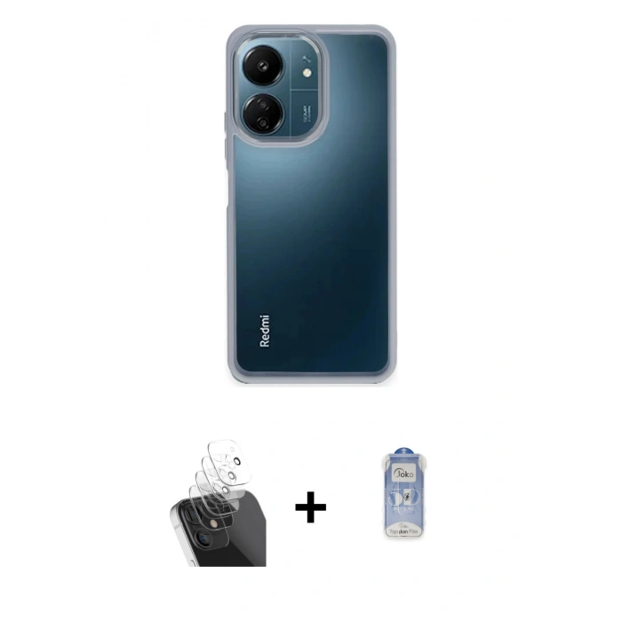 MARSİLYAN™- Redmi 13C Kılıf Nova Işık Serisi - Siyah Joko Magic 5D Cam + Kamera Lens Koruma Cam - SF
