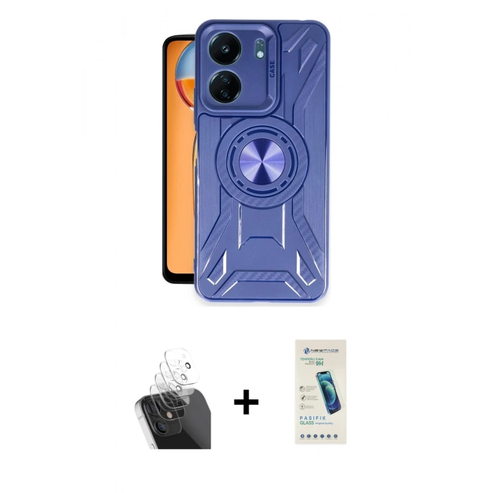 MARSİLYAN™- Redmi 13C Kılıf Nova Yansıma Prime - Şeffaf Pasifik Cam Ekran Koruyucu + Kamera Lens Koruma Cam - SF