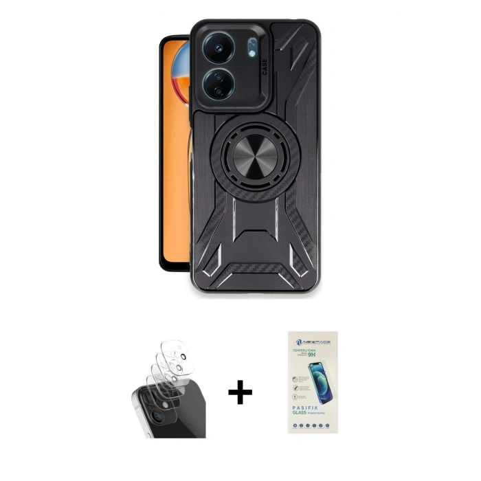 MARSİLYAN™- Redmi 13C Kılıf Nova Yansıma Prime - Şeffaf Pasifik Cam Ekran Koruyucu + Kamera Lens Koruma Cam - SF