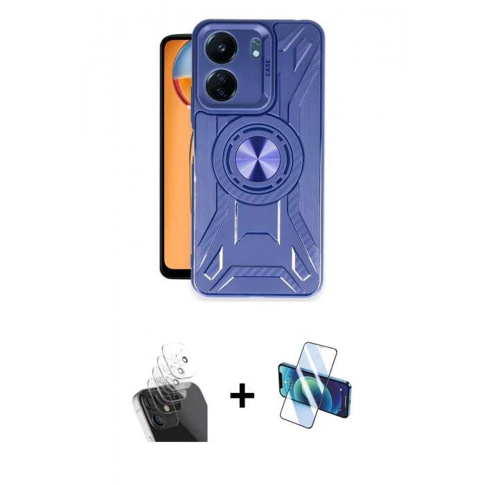 MARSİLYAN™- Redmi 13C Kılıf Nova Yansıma Prime - Siyah 3D Antistatik Cam Ekran Koruyucu + Kamera Lens Koruma Cam - SF