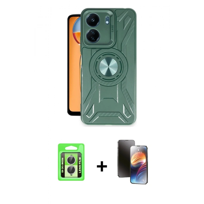MARSİLYAN™- Redmi 13C Kılıf Nova Yansıma Prime - Siyah 3D Antistatik Mat Seramik Nano Ekran Koruyucu + Raze Metal Kamera Lens - GS