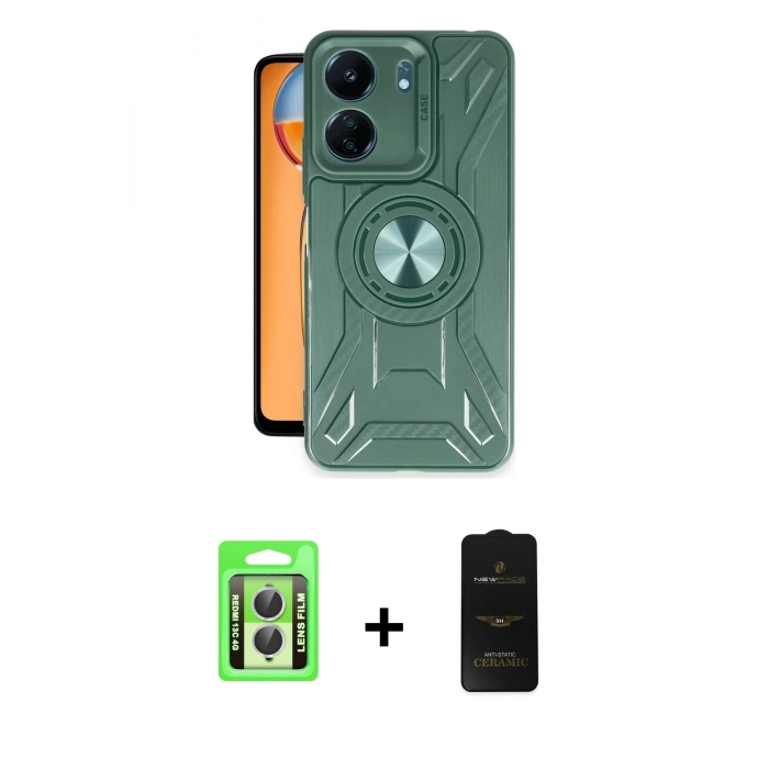 MARSİLYAN™- Redmi 13C Kılıf Nova Yansıma Prime - Siyah 6D Antistatik Mat Seramik Hayalet Nano Ekran Koruyucu + Raze Metal Kamera Lens - GS