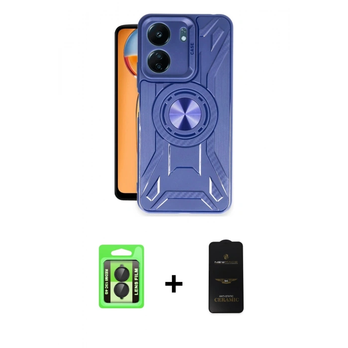 MARSİLYAN™- Redmi 13C Kılıf Nova Yansıma Prime - Siyah 6D Antistatik Mat Seramik Hayalet Nano Ekran Koruyucu + Raze Metal Kamera Lens - SH