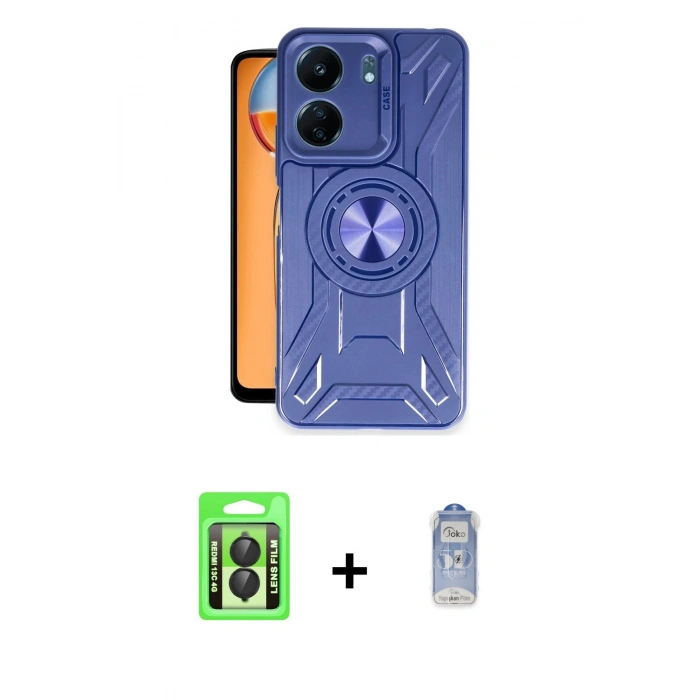 MARSİLYAN™- Redmi 13C Kılıf Nova Yansıma Prime - Siyah Joko Magic 5D Cam + Raze Metal Kamera Lens - SH